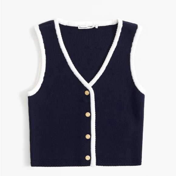 Abercrombie & Fitch Sweaters - Abercrombie Mara Sweater Knit Vest Top Sleeveless Navy Blue White Gold Small